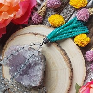 Crystal Tassel Necklace Artisan Jewelry made by Rust Belt Raised Turquoise